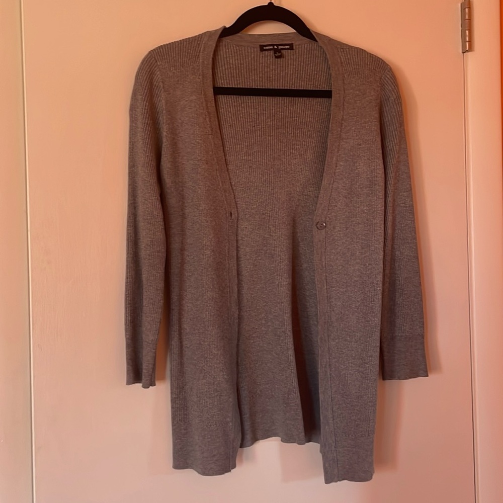Long sleeve, one button gray cardigan, small
